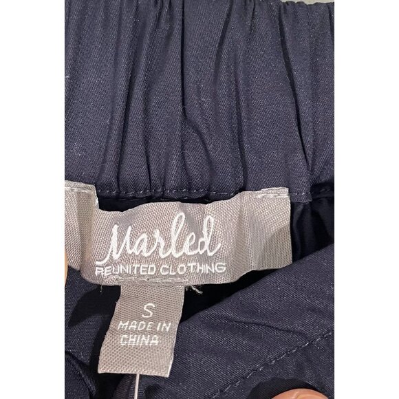 Marled Womens Navy Blue Pleated Midi Skirt With Elastic Waist & Drawstring S - Picture 8 of 13